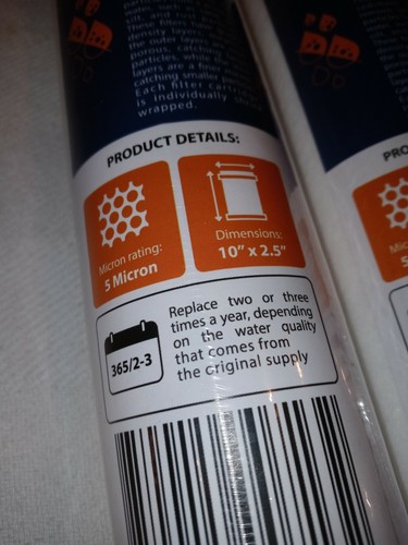 2 AQUABOON REVERSE OSMOSIS 5 MICRON 10" X 2.5" SEDIMENT WATER FILTER CARTRIDGE - Picture 2 of 3