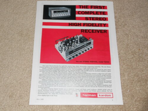 Harman Kardon Stereo Festival Tube Receiver Ad, 1959, 1 pg, Articles, TA230 - Photo 1 sur 1