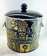 Vintage Greek Patterned Aluminum Insulated 2 Handled Lidded Ice Bucket