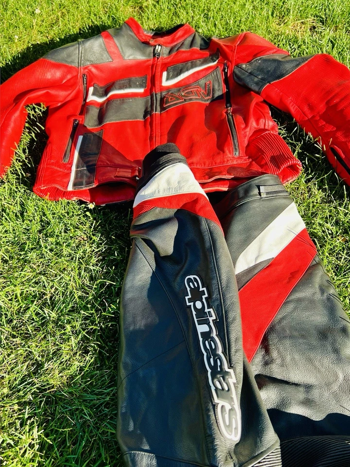 Vintage AGV Alpinestars Apex Red Leather Motorcycle Racing Suit/Size LG-XL/Armor - Imagem 4 de 4