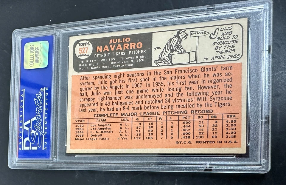 1966 Topps #527 JULIO NAVARRO PSA 8 NM/MT Detroit TIGERS - Image 2 of 2