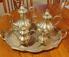 Complete Vintage Mid Century Reed & Barton Pewter Tea Set Winthrop Pattern