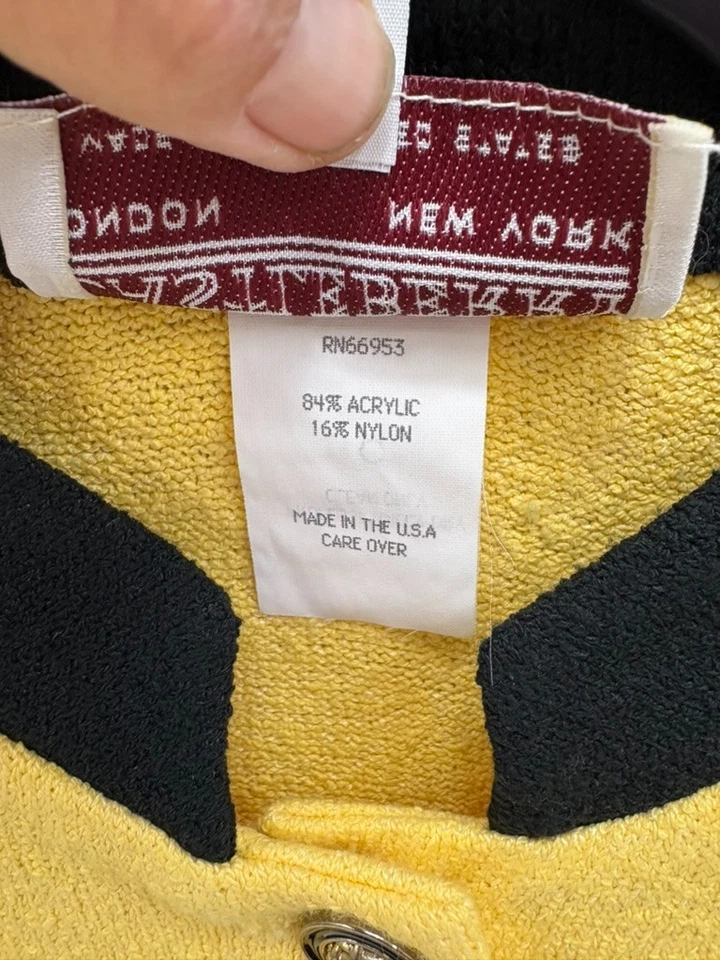 Castleberry Knit Suit Jacket Skirt Size 14 Yellow w Black Skirt/Trim Vintage USA - Image 3 of 4