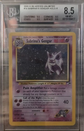 Pokémon TCG Sabrina's Gengar Holo Rare Card 14/132 Gym Heroes Series 8.5 MT+