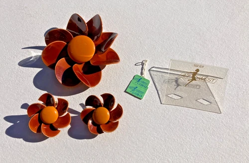 VTG Original Coro Flower 1960s Costume Jewelry Brooch + Earrings