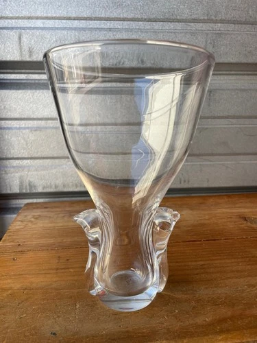 Vintage Steuben Art Glass Clear Crystal Vase Lloyd Atkins Lyre 8”