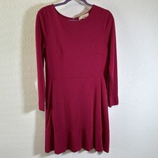 LOFT Petites Pink Solid Knit Fit & Flare Boat Neck Dress Zip 12P Knee