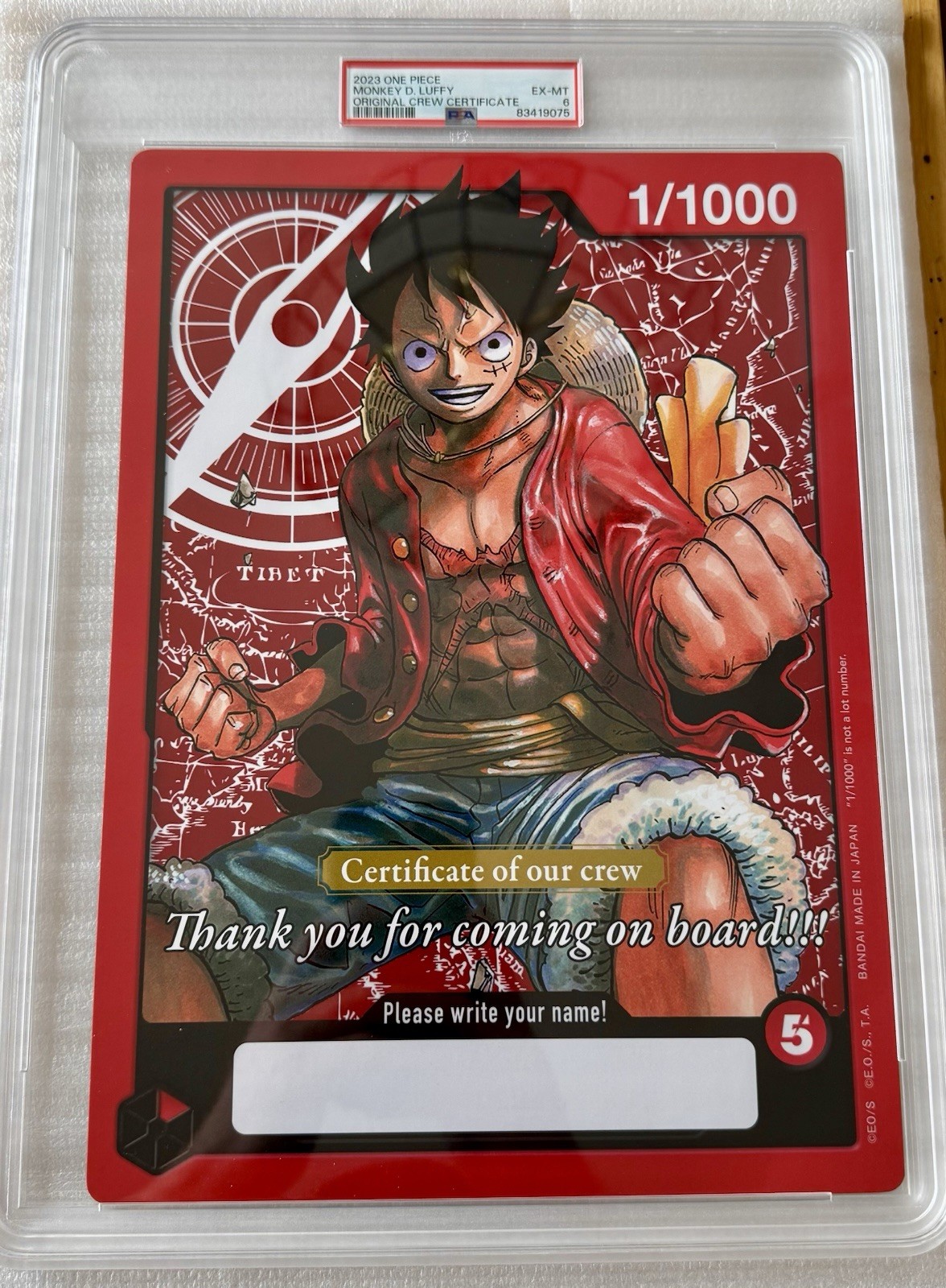 One Piece Monkey D. Luffy 2023 certificado original de la tripulación PSA 6 Jumbo de gran tamaño