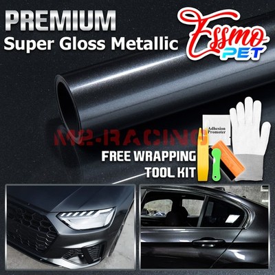 ESSMO PET Super Gloss Metallic Charcoal Gray Vehicle Vinyl Wrap Film Like Paint