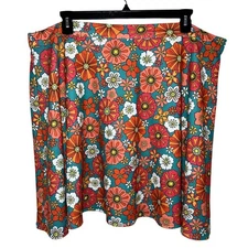 Smak Parlour 4X  Skirt - Teal Orange Floral Mod Retro Vintage Inspired