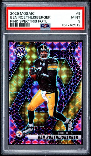 2025 PANINI MOSAIC PINK SPECTRIS FOTL #9 BEN ROETHLISBERGER 6/13 PSA 9