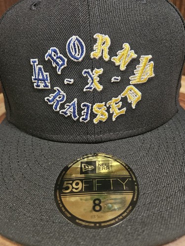 LA Dodgers LA Lakers Born X Raised New Era 59Fifty eng anliegende Mütze Kappe Größe 8 MLB NBA - Bild 4 von 18