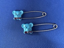 Set of Vintage Baby Diaper Pins Blue Bear Boy Girl Aprrox. 2" Long
