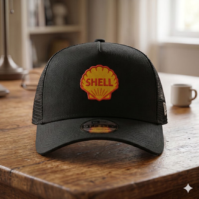 Shell Oil Gas Logo Embroidered Black Trucker Hat Vintage Mechanic Cap