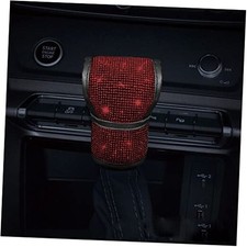 Leather Auto Gear Shift Knob Cover with Crystal Glitter Bling Rhinestones Red