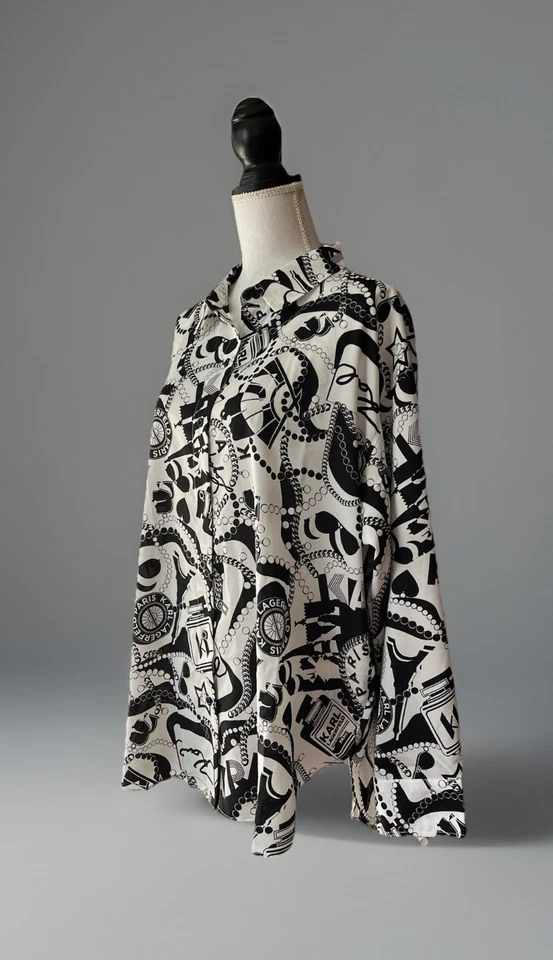 Blusa Camisa Para Mujer KARL LAGERFELD PARIS NUEVA CON ETIQUETAS Talla XL Blanca y Negra Foto 2 de 4
