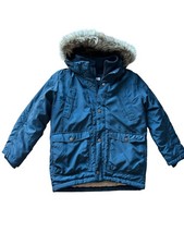 H M Winter Jacket Puffy Coat Size 7-8 boys Teal/Navy removable hood