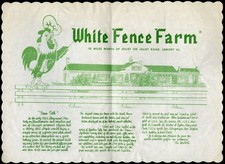 VINTAGE WHITE FENCE FARM RESTAURANT SOUVENIR PAPER PLACE MAT, LEMONT, ILLINOIS