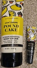 Bath  Body Works ICED LEMON POUND CAKE Hydration Body Cream 8oz  Lip Gloss 14m