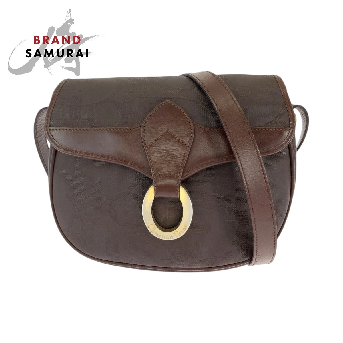 Sac bandoulière Dior vintage trotteur marron or quincaillerie PVC pochette femme t 408