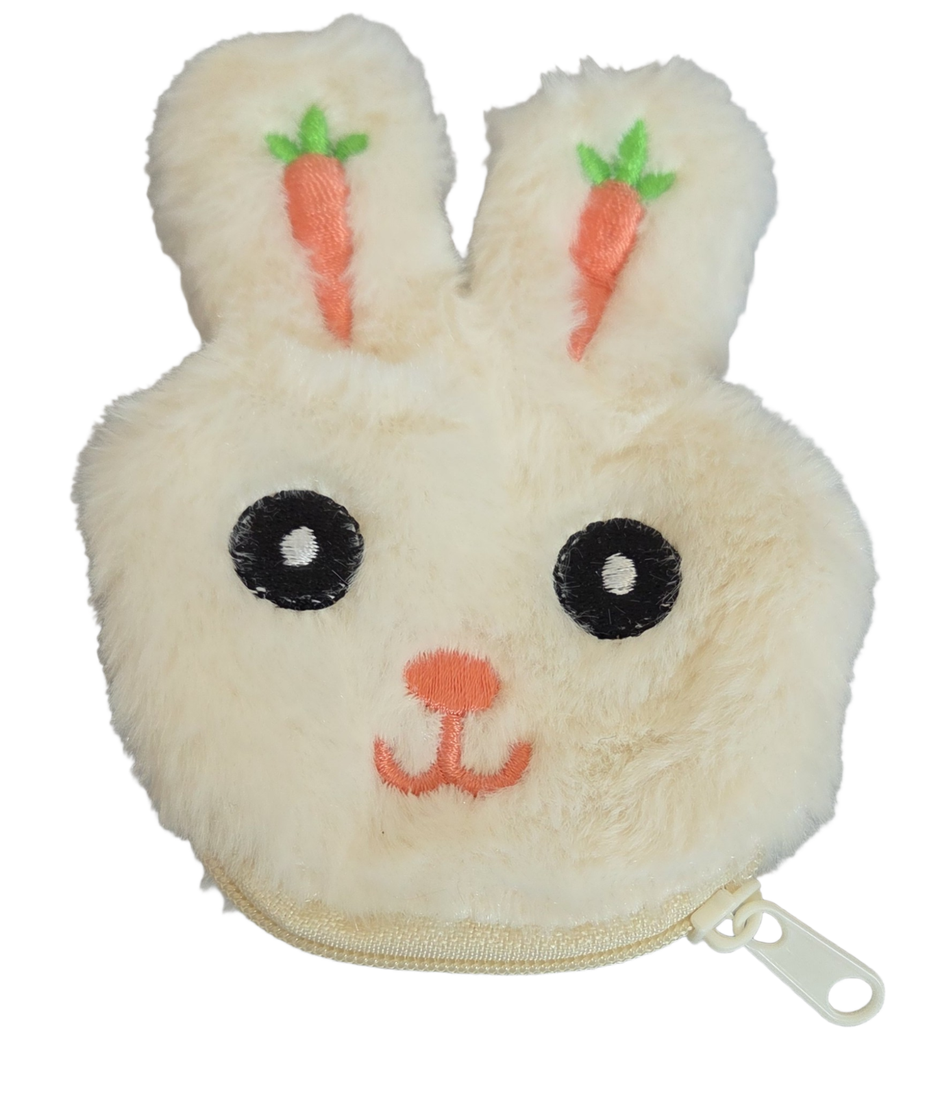 NEW Fluffy Bunny Coin Purse Cream Rabbit Face Zip Pouch Cute 11cm Easter