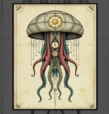 Vintage Jellyfish Printable Wall Art, Bauhaus Inspired Ocean Creature