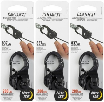 Nite Ize CamJam XT Aluminum Cord Tightener, Regular - 280 lb Load Limit (3-Pack)