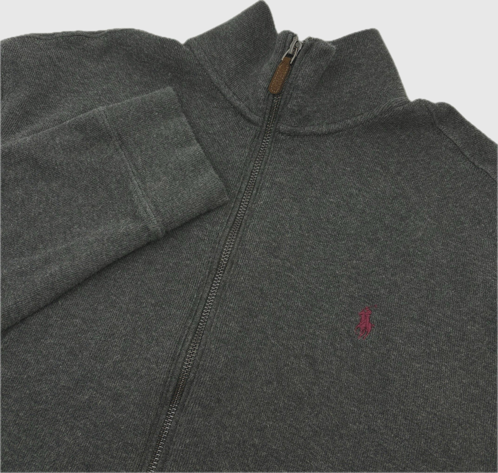 Polo Ralph Lauren Estate Rib Uomo Large L Full Zip Grigio Giacca Marrone Pony