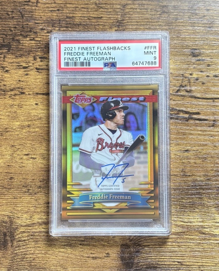 2021 Topps Finest Flashbacks Freddie Freeman Gold Refractor Auto # 5/15 PSA 9