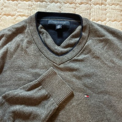 Tommy Hilfiger Men s Gray Crewneck Sweater Size L 100% Cotton Classic Logo