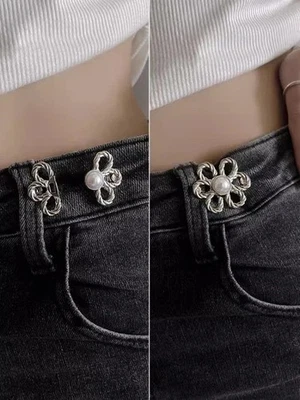 Jeans Waist Adjust Button Hollow Flower Metal Waist Tightener for Women Pants