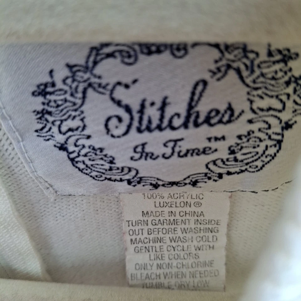 Stitches In Time Sweater Womens Medium Ivory Acrylic Mock Neck Pullover Vtg XL  - Image 2 of 4
