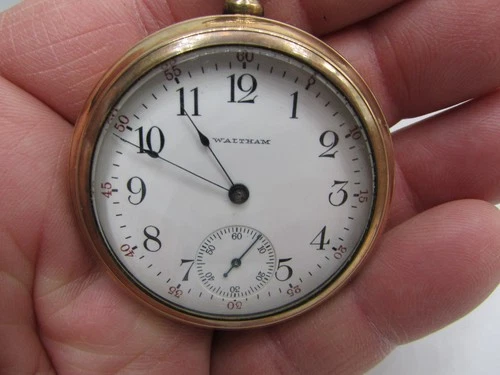 Vintage Open Face A. W. W. Co. WALTHAM Pocket Watch Serial #15574290 Gold Filled