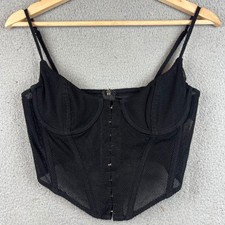 White Fox Black Mesh Corset Top Underwire Boned Hook Eye Crop Camisole Small