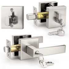 Square Entrance Lever  Deadbolt Set, Keyed Alike, Heavy Duty Satin Nickel, Entr