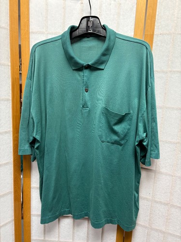Dunhill, Vtg Dunhill Polo Shirt Men's 46" XL Green Pocket Made In Italy Cotton