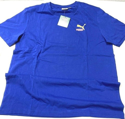 Puma Cat Spell-Out Logo T-Shirt Men's Medium Pullover Graphic Tee Blue - 第 2/4 張圖片