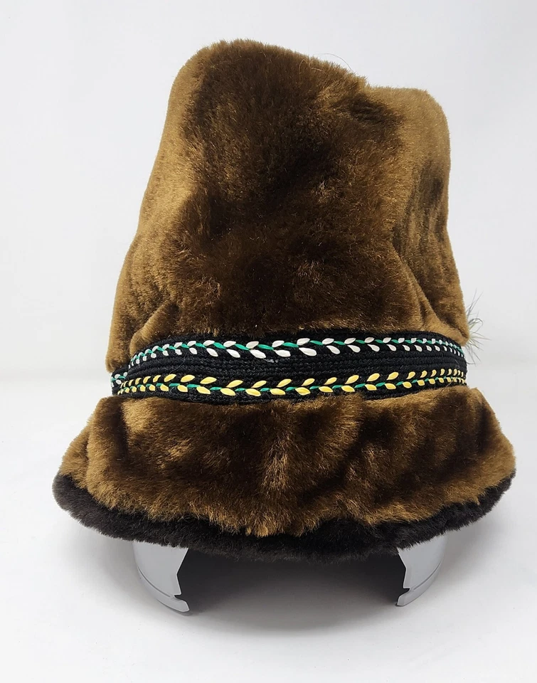 De colección Años 50 Forrado Fedora Marrón Imitación Piel Pluma Bordada Talla M 7-7 1/8 Foto 3 de 4