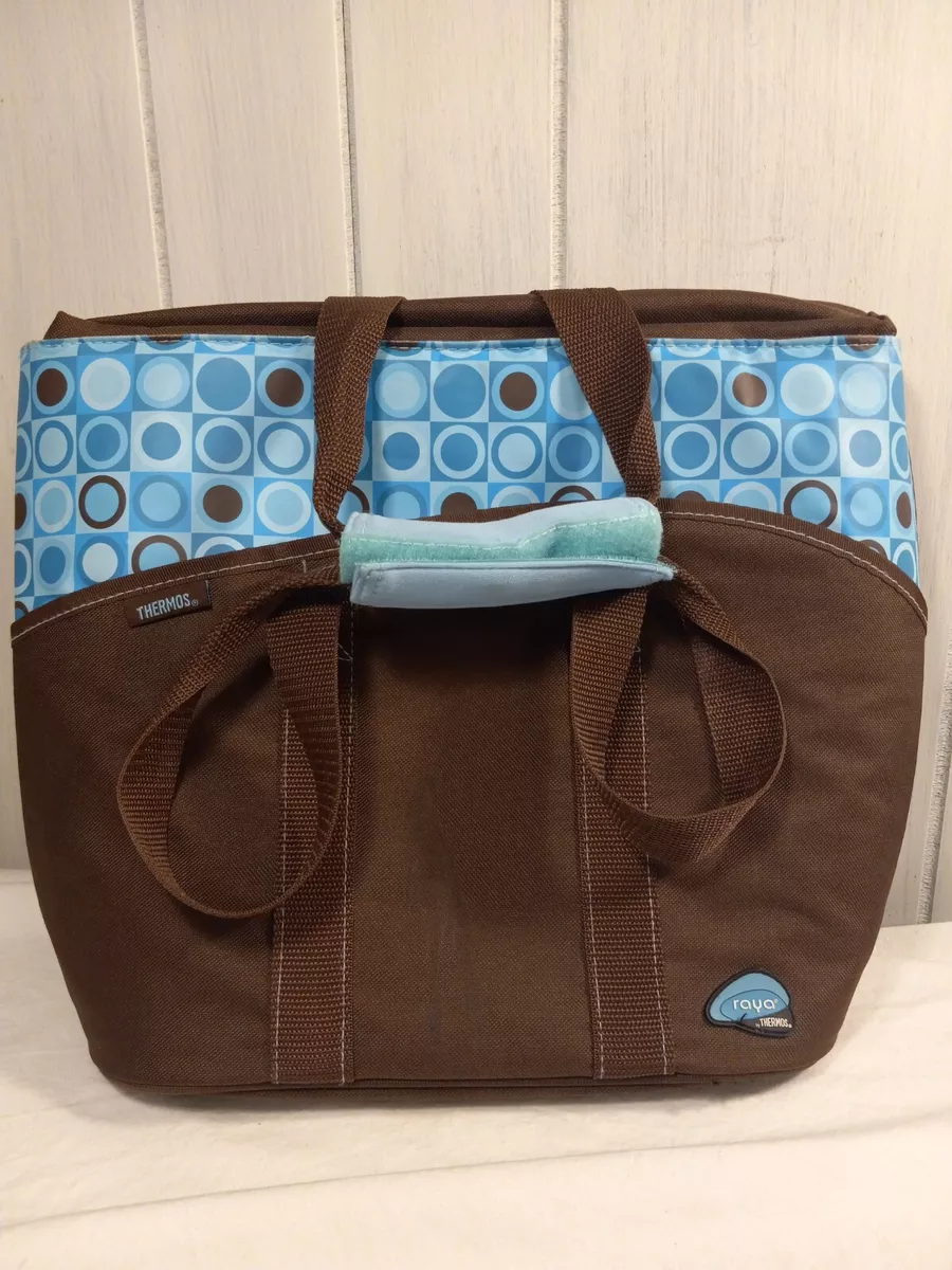 Raya By Thermos Insulated Bag Brown Lunch Box Blue Circles Zipper Closure Strap