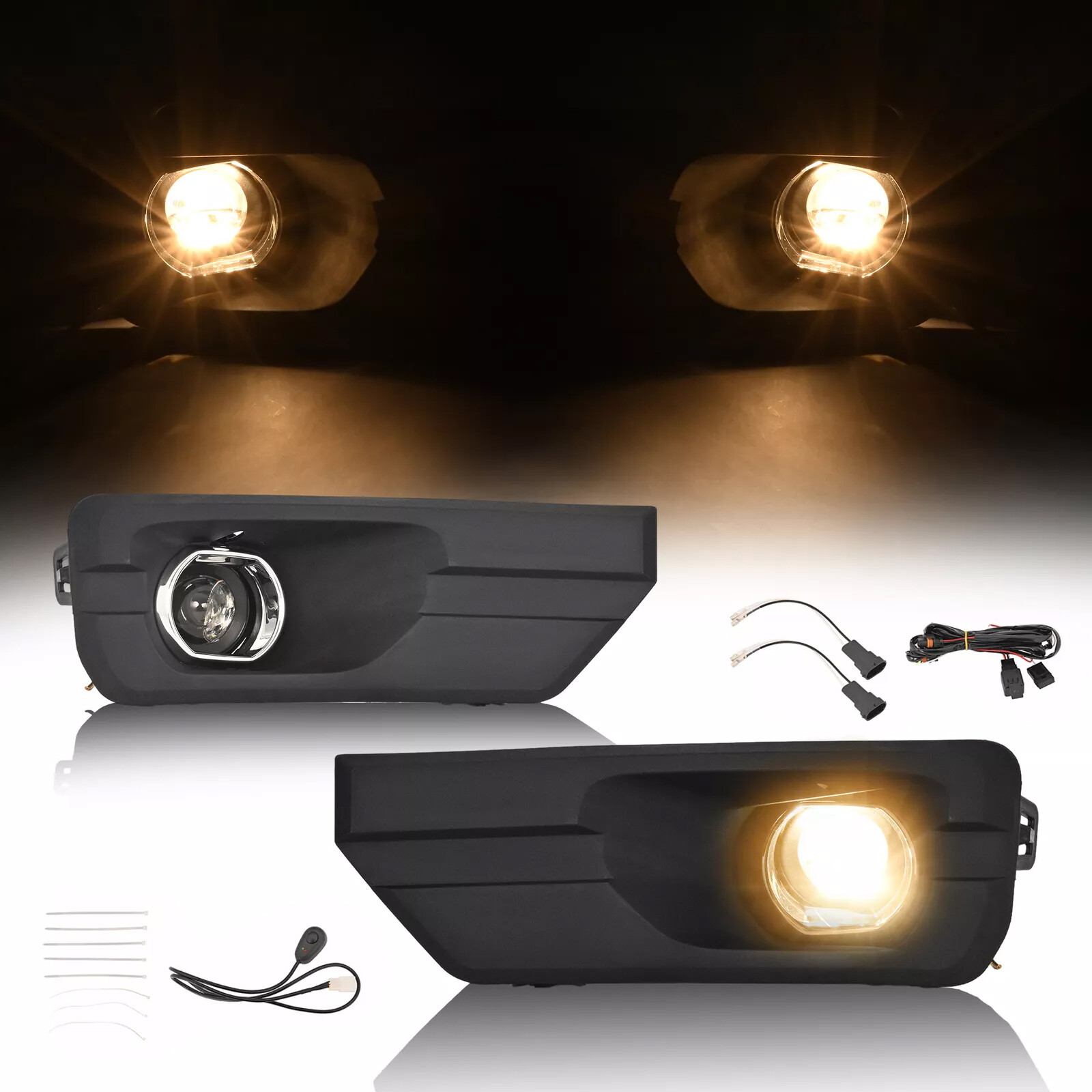 Pair Bumper Driving Lamps Fog Lights w/Bulbs Bezel Cover For GMC Acadia 2013-16