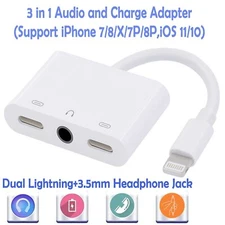 MaximalPower Charging Audio 3.5 MP3 Adapter Dual Charger Port for Phone
