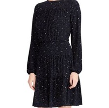 Lauren Ralph Lauren Lighthouse Navy Moon Tan Dot Blouson Dress Size 4