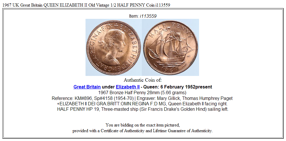 1967 UK Great Britain QUEEN ELIZABETH II Old Vintage 1/2 HALF