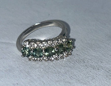 Sterling Silver 925 Green Stones Ring, with cz's size 7