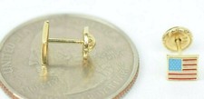 Solid 14K Yellow Gold American Flag Stud Screw Back Earrings