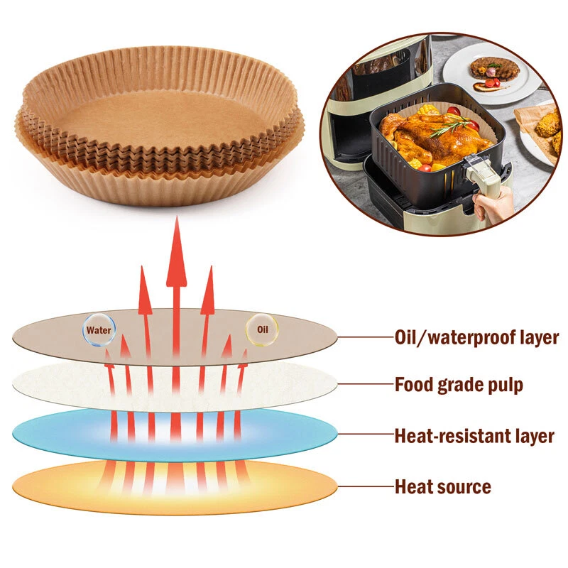 Air Fryer Liners 100/200pcs Disposable Parchment Paper Liner Non Stick Food US Air Fryer Liners 100/200pcs Disposable Parchment Paper Liner Non Stick Food US