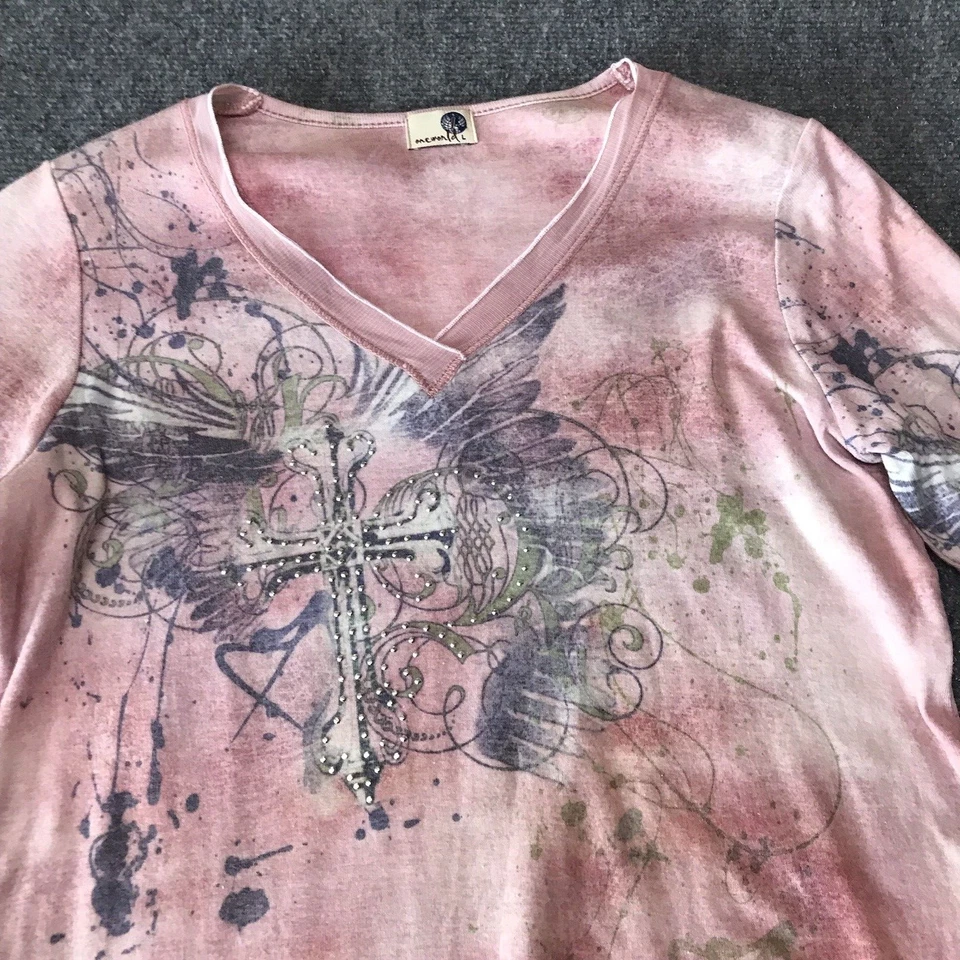 Y2K Top One World M L Cyber Grunge Hada Gótica Cruz Tachonado Malla Transparente Tatuaje Foto 2 de 4