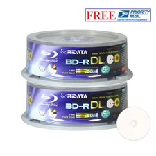 50 Pack Ridata Blu-ray BD-R DL Dual Layer 6X 50GB White Inkjet Printable Disc