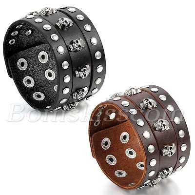 アクセサリー leather studded skull bangle Y2K 00s Cool Hiphop Skull Star Y2K Rock Bracelet Black PU Leather