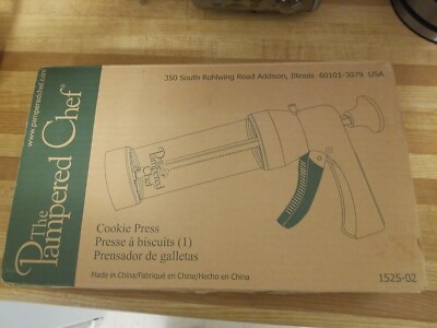  Pampered Chef Cookie Press #1525 w/15 discs/patterns/designs & box